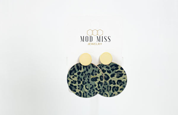 Cork+Leather Round Earring "Leopard Camo"