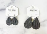 Leather Teardrop Earring "Weaved Slate Gray"