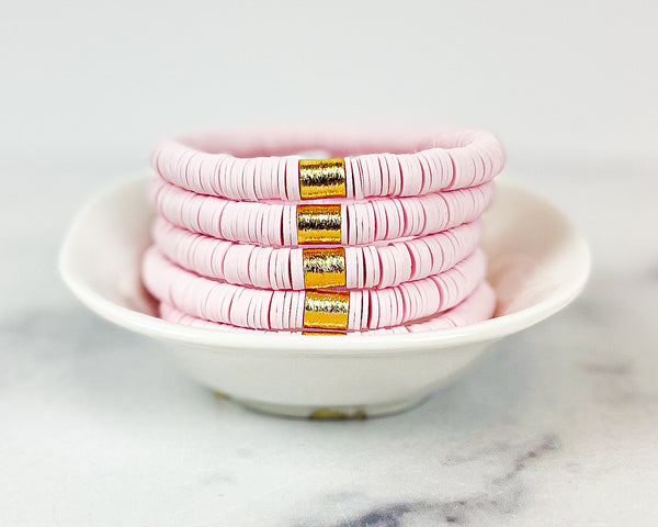 Heishi Color Pop Bracelet "Light Pink Gold Barrel"