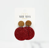 Cork+Leather Round Earring "Fine Glitter Red"