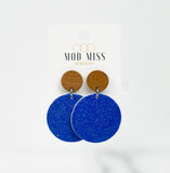 Cork+Leather Round Earring "Fine Glitter Royal Blue"