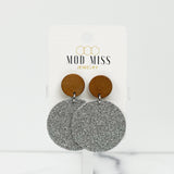 Cork+Leather Round Earring "Fine Glitter Silver"