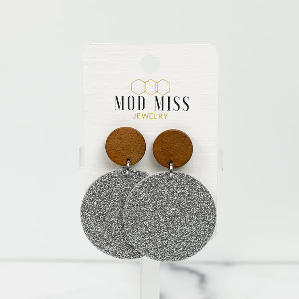 Cork+Leather Round Earring "Fine Glitter Silver"