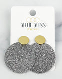 Cork+Leather Round Earring "Fine Glitter Silver"