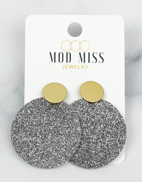 Cork+Leather Round Earring "Fine Glitter Silver"