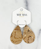 Leather Teardrop Earring "Snakeskin Gold"