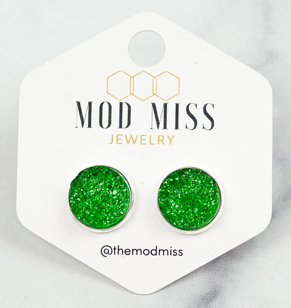 Druzy Stud Earring "Green"