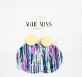 Cork+Leather Round Earring "Gypsy Blue"