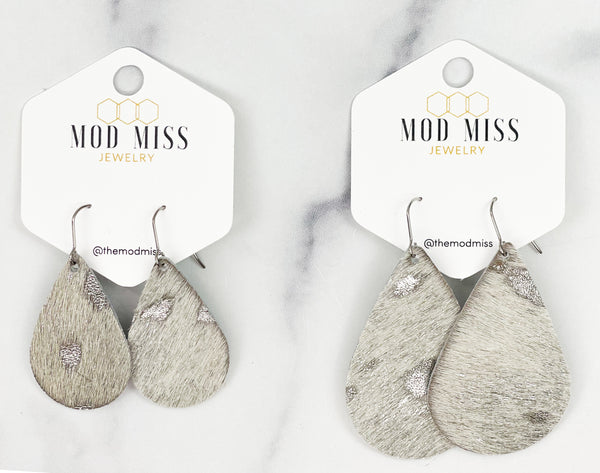 Leather Teardrop Earring "HOH Silver"