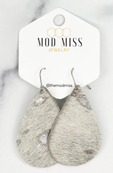 Leather Teardrop Earring "HOH Silver"