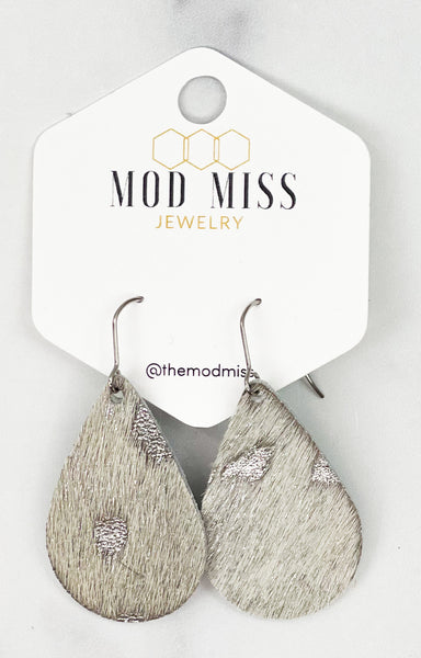 Leather Teardrop Earring "HOH Silver"