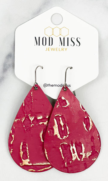 Leather Teardrop Earring "Wildwood Hot Pink"