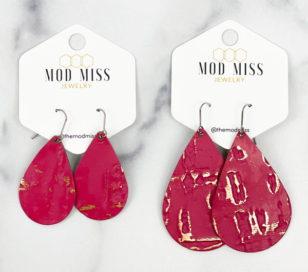 Leather Teardrop Earring "Wildwood Hot Pink"