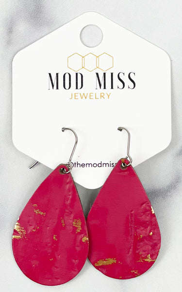Leather Teardrop Earring "Wildwood Hot Pink"