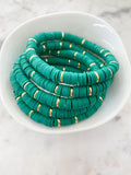 Heishi Color Pop Bracelet "Kelly Green Gold Discs"