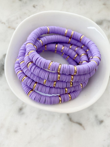 Heishi Color Pop Bracelet "Lavender Gold Discs"