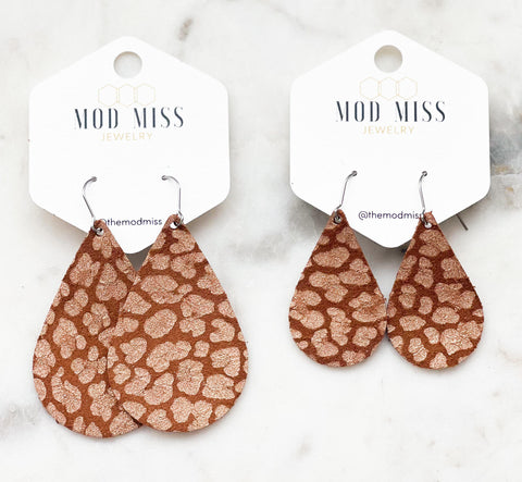 Leather Teardrop Earring "Leopard Rose Gold"