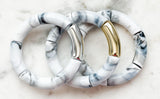 Acrylic Bamboo Bangle Bracelet "Marbled White"