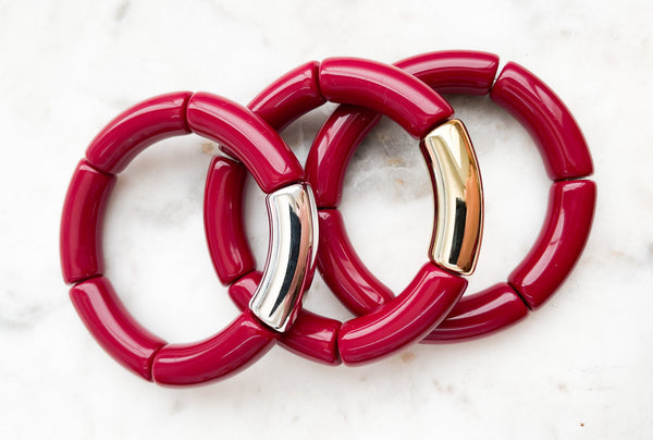 Acrylic Bamboo Bangle Bracelet "Maroon"