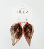 Leather Stacked Petal Earring "Metallic Rose Gold on Metallic Brown"