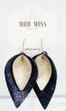 Leather Stacked Petal Earring "Metallic Champagne + Metallic Navy"