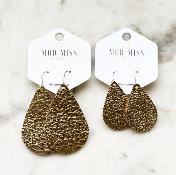 Leather Teardrop Earring "Metallic Gold"