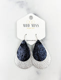 Leather Stacked Teardrop Earring "Metallic Navy + Metallic Silver"