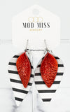 Leather Stacked Petal Earring "Metallic Orange on Black & White Stripes (Wide Stripes)"