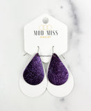 Leather Stacked Teardrop Earring "Metallic Purple + White"