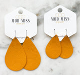 Leather Teardrop Earring "Mustard Yellow"