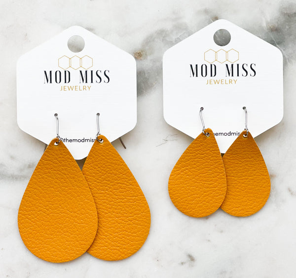 Leather Teardrop Earring "Mustard Yellow"