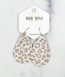 Leather Teardrop Earring "Leopard Nude"