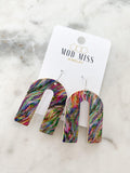 Cork+Leather Arch Earring "Psychedelic Rainbow"