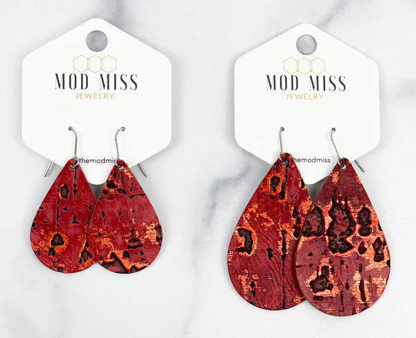 Leather Teardrop Earring "Wildwood Red"