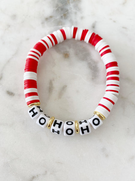 Heishi Color Pop Bracelet "Red&White Multi(HO HO HO)Blk&Wht Letters"
