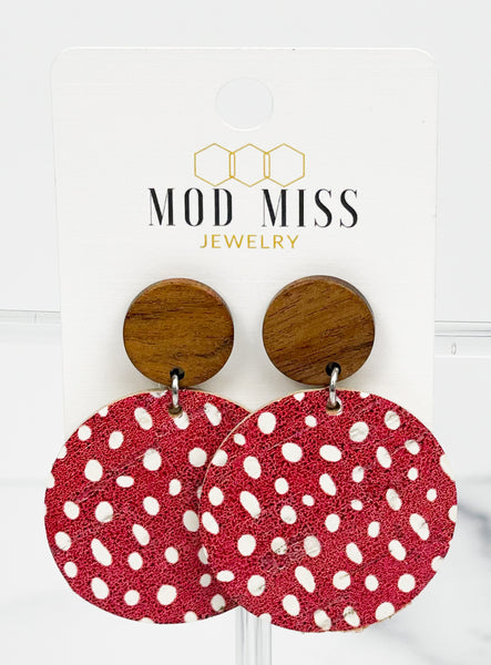 Cork+Leather Round Earring "Red Specs"