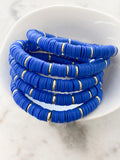 Heishi Color Pop Bracelet "Royal Blue Gold Discs"