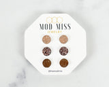 Druzy Stud Earring Set of 3 "Blush, Rose Gold, & Toasted Coconut in Silver Setting"