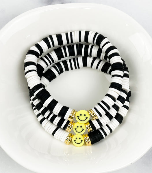Heishi Color Pop Bracelet "Black&White Multi(Smiley Face)"