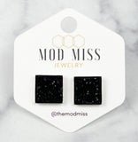Druzy Stud Square Earring "Black in Silver Setting"