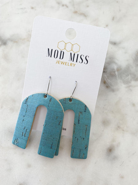 Cork+Leather Arch Earring "Turquoise"