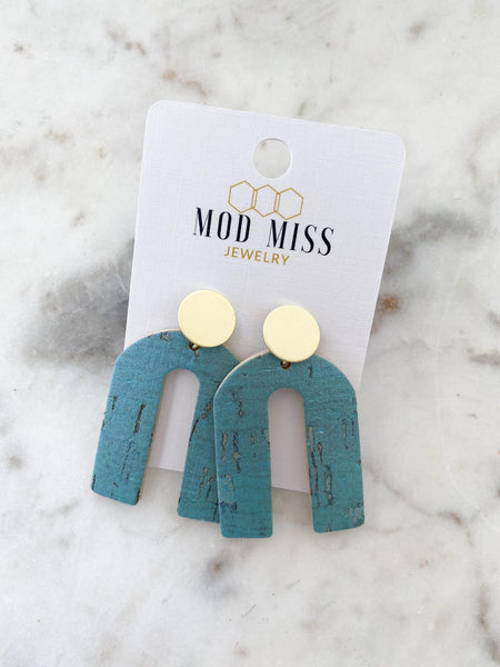 Cork+Leather Arch Earring "Turquoise"