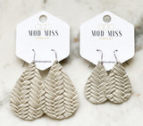 Leather Teardrop Earring "Weaved Cream"