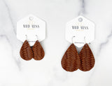 Leather Teardrop Earring "Weaved Brown"