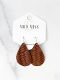 Leather Teardrop Earring "Weaved Brown"