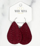 Leather Teardrop Earring "Weaved Maroon"