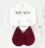 Leather Teardrop Earring "Weaved Maroon"