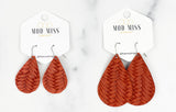 Leather Teardrop Earring "Weaved Rust"