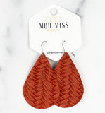 Leather Teardrop Earring "Weaved Rust"