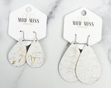 Leather Teardrop Earring "Wildwood White"